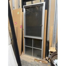 #42 - Aluminum Casement Window Over A Fixed Window With Grids - Clear Anodized - 37" x 90"